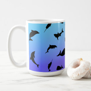 shadow fish shark whale on gradient ocean kaffeetasse
