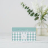 Shadow Green Gingham: Monogram-Visitenkarte Visitenkarte (Stehend Vorderseite)