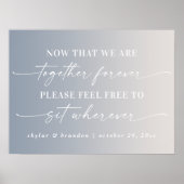 Shadow Ivory & Blue Seating Wedding Ceremony Sign Poster (Vorne)