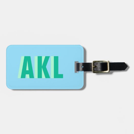 Shadow Monogram Pastel Blue Green Personalized Gepäckanhänger (Vorderseite horizontal)