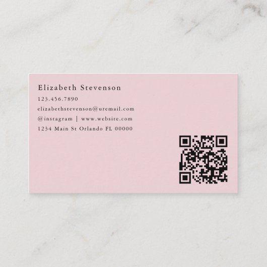 Shadow Monogram QR Code Blush Pink Girly Trendy Visitenkarte (Rückseite)