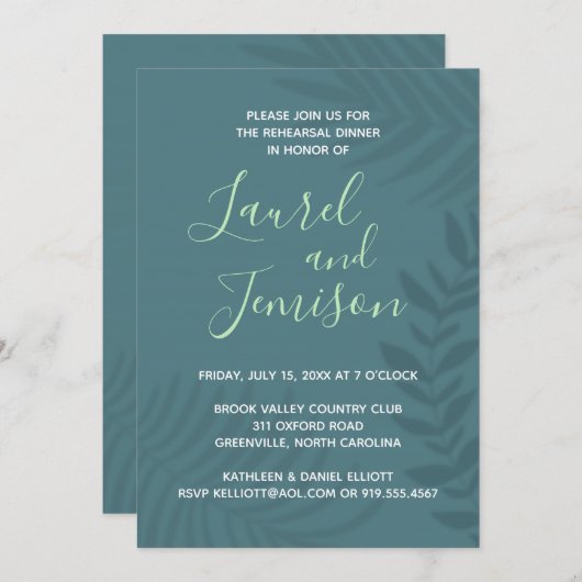 Shadow Palm Aquamarin Probe Dinner Einladung (Vorne/Hinten)