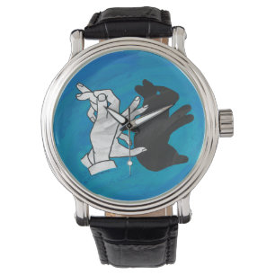 Shadow Rabbit auf blau Armbanduhr