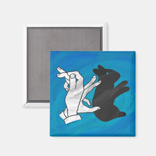 Shadow Rabbit auf blau Magnet (Vorderseite/Rückseite)