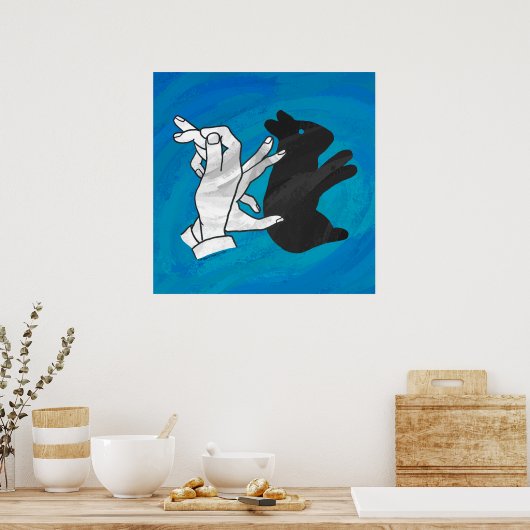 Shadow Rabbit auf blau Poster (Küche)
