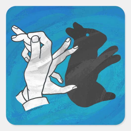 Shadow Rabbit auf blau Quadratischer Aufkleber (Vorderseite)