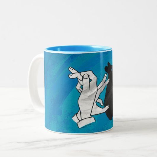 Shadow Rabbit auf blau Zweifarbige Tasse (Vorderseite Links)