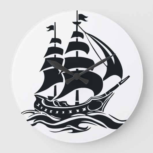 Shadow Sailing Ship – Vintage Ocean Illustration Große Wanduhr (Vorderseite)