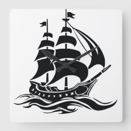Shadow Sailing Ship – Vintage Ocean Illustration Quadratische Wanduhr