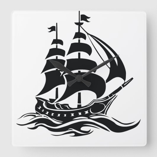 Shadow Sailing Ship – Vintage Ocean Illustration Quadratische Wanduhr (Vorderseite)
