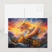 Shadow & Shine – Chinese Airbrush Dragon in Gold o Postkarte (Vorne/Hinten)