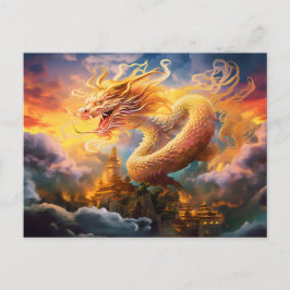 Shadow & Shine – Chinese Airbrush Dragon in Gold o Postkarte