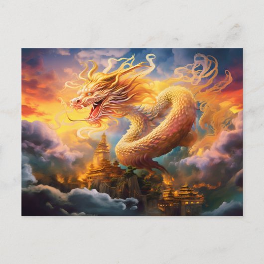 Shadow & Shine – Chinese Airbrush Dragon in Gold o Postkarte (Vorderseite)