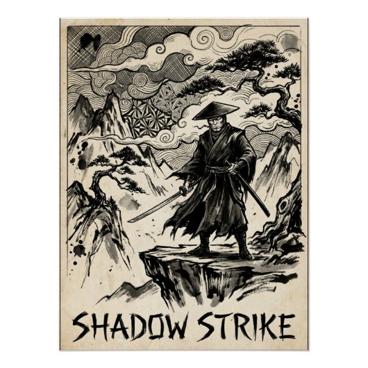 Shadow Strike Samurai Ink Art Poster (Vorderseite)