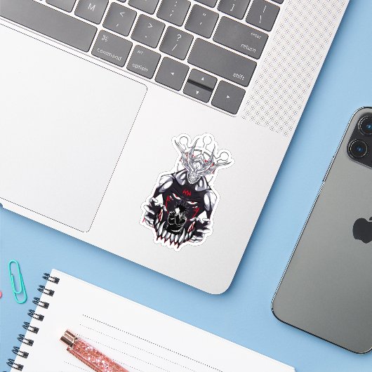 🌑 Shadow Summoner Sticker – Anime-Inspired Vinyl  (Laptop mit iPhone)