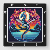 Shadowfire Neon Dragon Quadratische Wanduhr (Vorderseite)