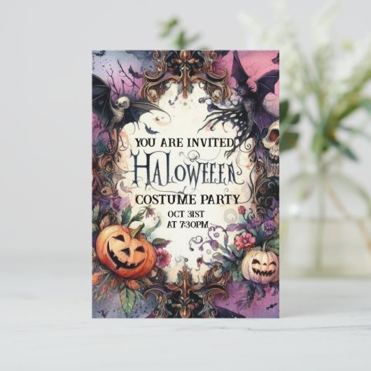 Shadowy Soiree: Bespoke Halloween Einladung (Stehend Vorderseite)