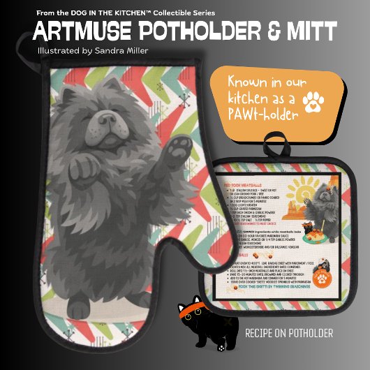 SHADY LADY -CHOW DOG Oven Mitt & Pot Holder Ofenhandschuh & Topflappen-Set