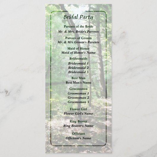 Shady Woods Wedding Program Programm (Rückseite)