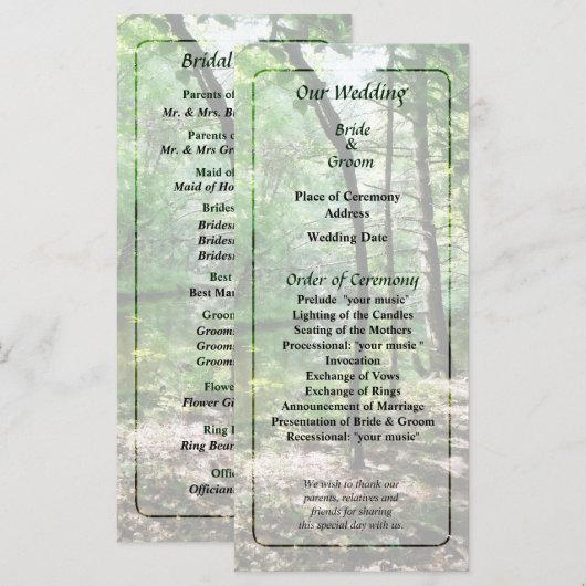 Shady Woods Wedding Program Programm (Vorne/Hinten)