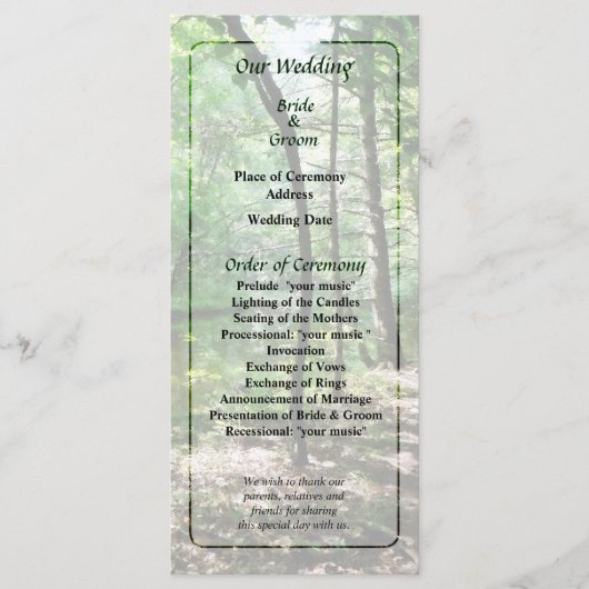 Shady Woods Wedding Program Programm (Vorderseite)