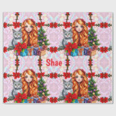 SHAE ~ Christmas Girl and Cat ~ Geschenkpapier (Flach)