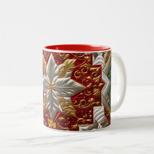 SHAE ~ PATCHWORK ~ CHRISTMAS PATTERN ~ ZWEIFARBIGE TASSE (VorderseiteRechts)