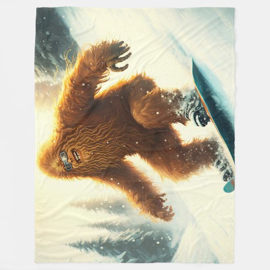 Shaggy Bigfoot Snowboarding AI Yeti Snowy Slope Fleecedecke (Vorderseite)
