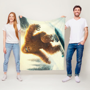 Shaggy Bigfoot Snowboarding AI Yeti Snowy Slope Fleecedecke