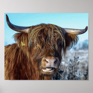Shaggy Highland Beef Cow Oil Painting Decoupage Poster