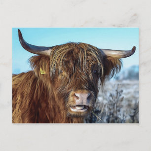 Shaggy Highland Beef Cow Oil Painting Postkarte