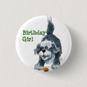 Shaggy Sheep Dog Party Center Button