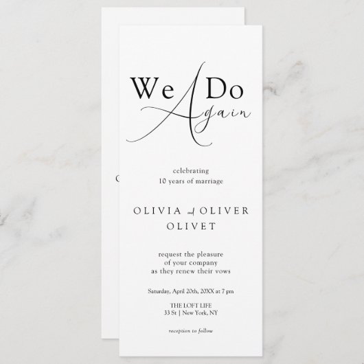 Shailene Black and White Vow Renewal Einladung (Vorne/Hinten)