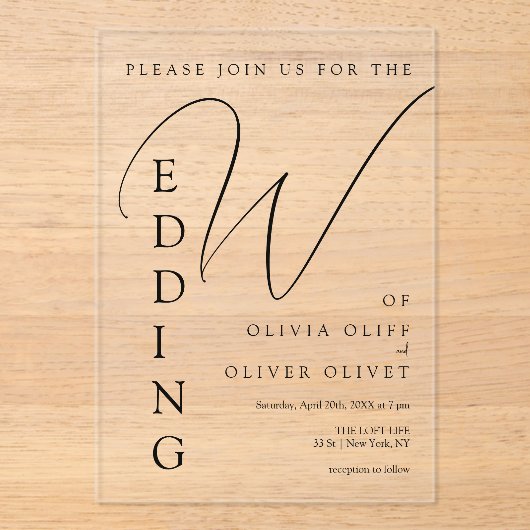 Shailene Black Wedding Acryleinladungen (Vorderseite)