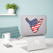 Shaka Hand American Flag USA Juli Vierte Patriotik Aufkleber (Laptop auf Schreibtisch)