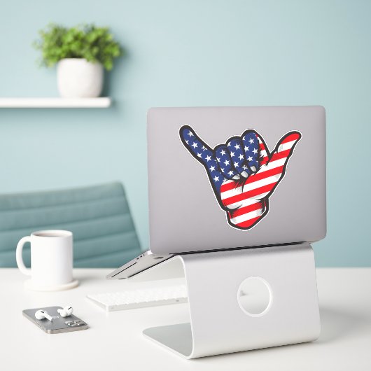 Shaka Hand American Flag USA Juli Vierte Patriotik Aufkleber (Laptop auf Schreibtisch)