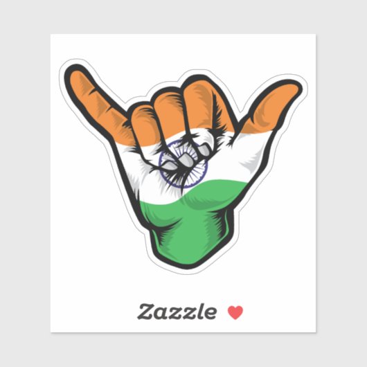 Shaka Hand India Flag Good Vibes Sticker (Blatt)