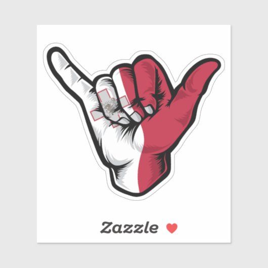 Shaka Hand Malta Flag Good Vibes Sticker (Blatt)