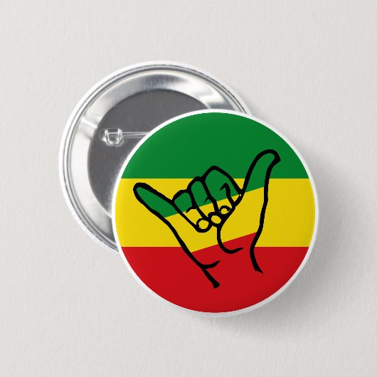 Shaka Hand mit Reggae-Farben Button (Vorne & Hinten)