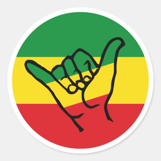 Shaka Hand mit Reggae-Farben Runder Aufkleber (Vorderseite)