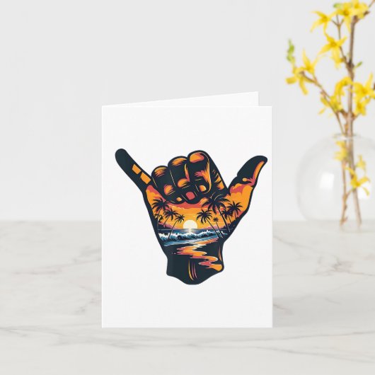 Shaka Hand Sign Aloha Surfsurf Sommerurlaub Karte (Gelbe Blume)