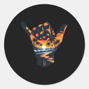 Shaka-Handzeichen Aloha Surfen Surf Sommerferien Runder Aufkleber