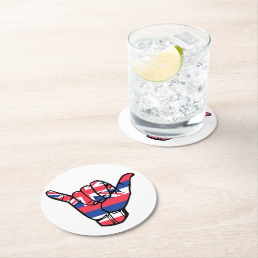 Shaka Hawaii Flag Runder Pappuntersetzer (Vor Ort)