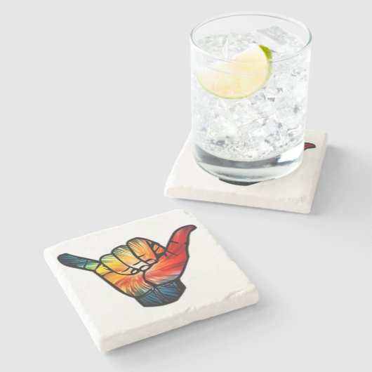 Shaka Regenbogen Steinuntersetzer (Seitenansicht)