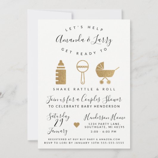 Shake Rattle and Roll Baby Shower Einladung (Vorderseite)