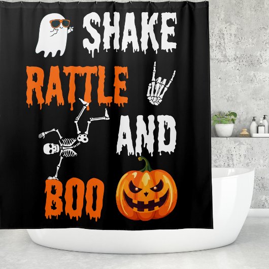 Shake, Rattle, Boo Fun Skeleton Pumpkin, Halloween Duschvorhang