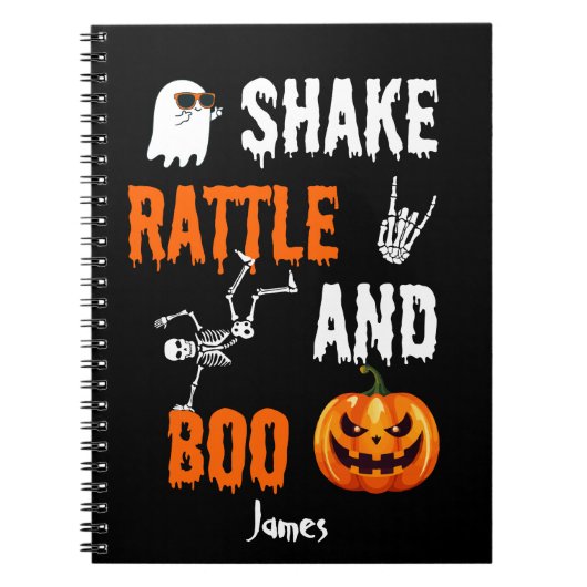Shake, Rattle, Boo Fun Skeleton Pumpkin, Halloween Notizblock (Vorderseite)