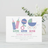 Shake Rattle & Roll Baby Dusche Einladung (Stehend Vorderseite)