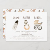 Shake Rattle & Roll Boho Watercolor Babydusche Einladung (Vorne/Hinten)