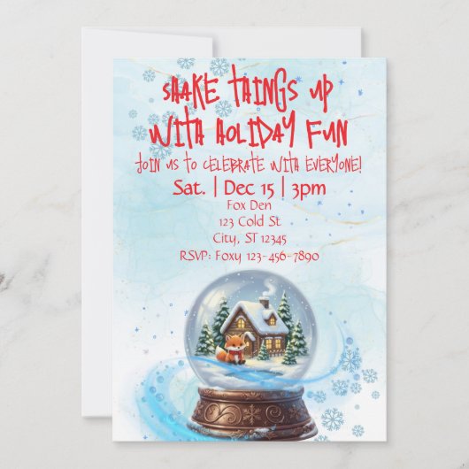 Shake Things Up Holiday Fun, Snow Globe Fox Einladung (Vorderseite)